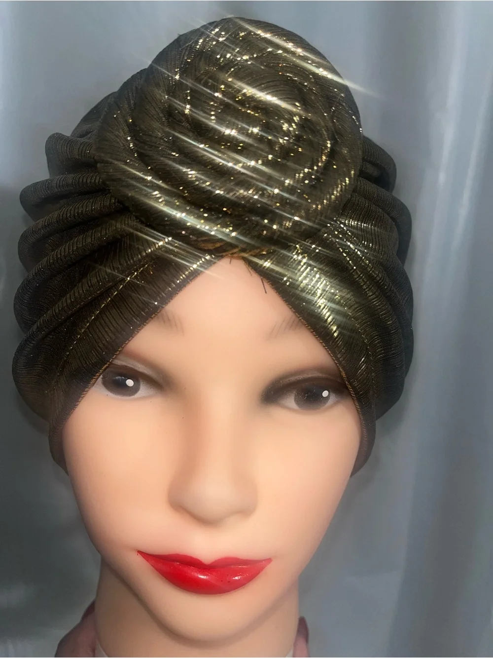 Metallic Gold Pre Tied Top Knot Turban Hat - Women Accessories